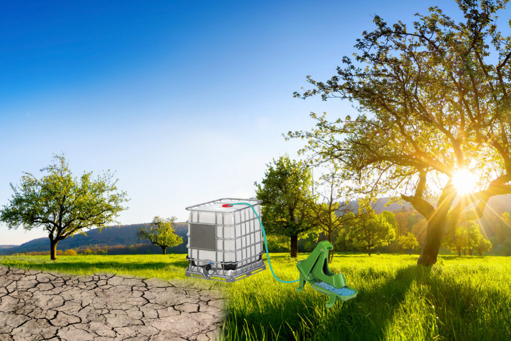 Weidepumpe bezieht Wasser aus einem IBC-Tank