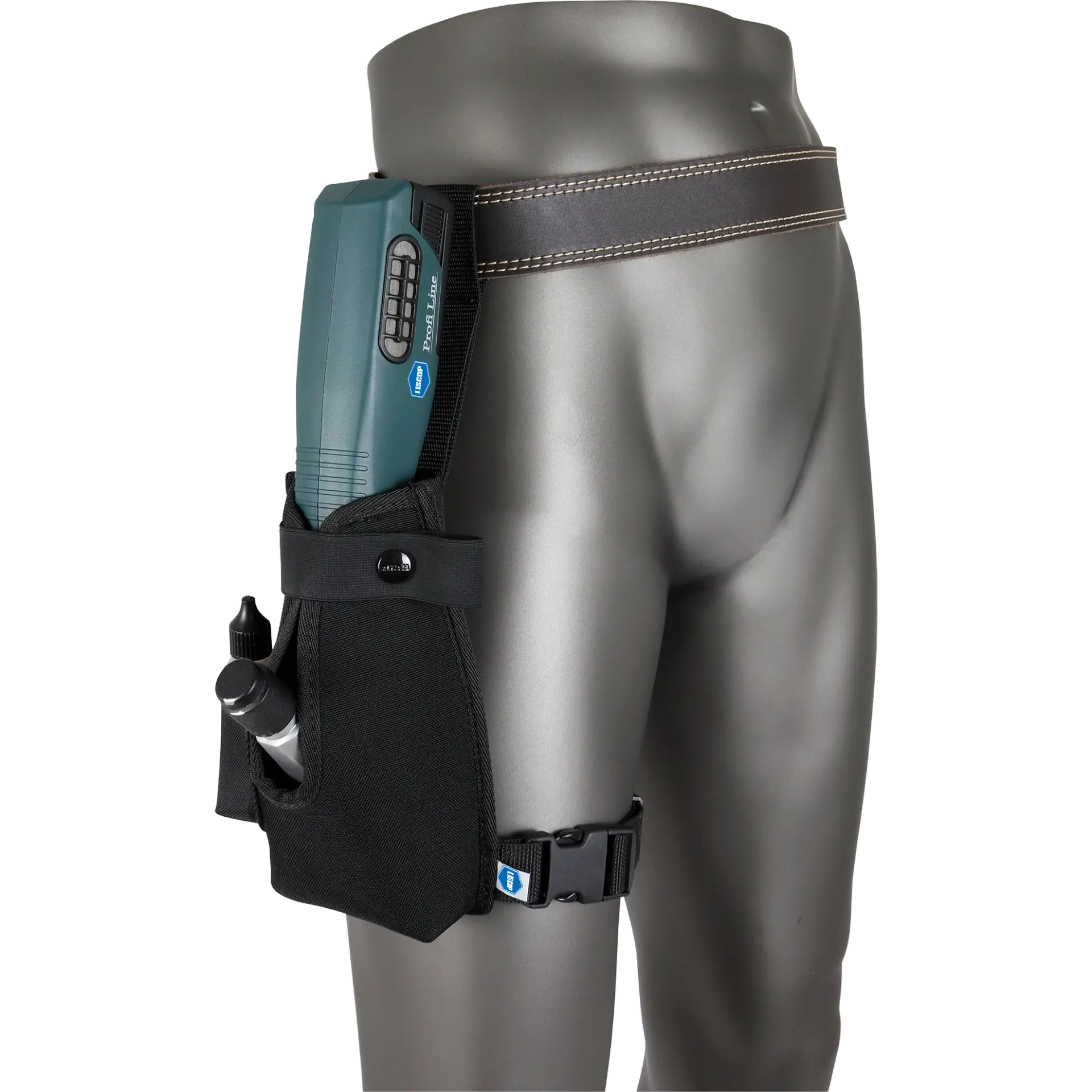 Holster closed from the front on the body with machine