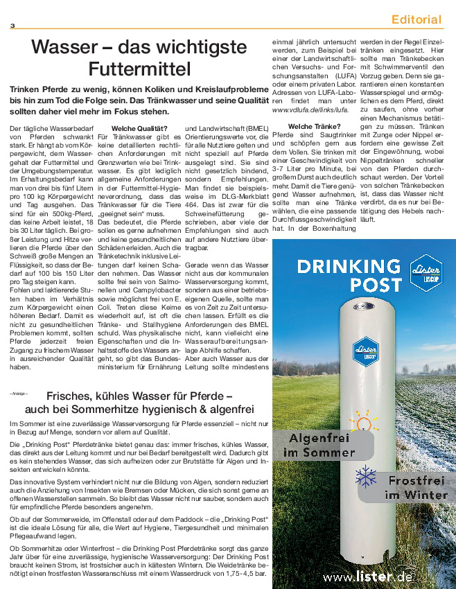 Vorschau - Wasserversorgung bei Pferden – Das wichtigste Futtermittel im Fokus